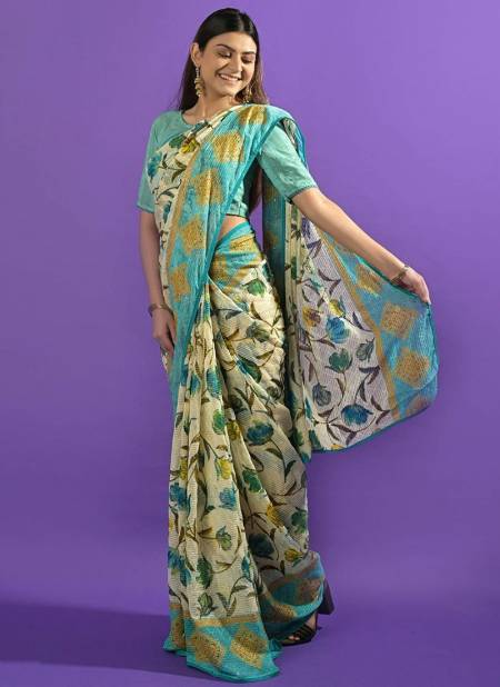 Firozi Colour Rihana Ashima New Latest Printed Daily Wear Georgette Saree Collection 6204